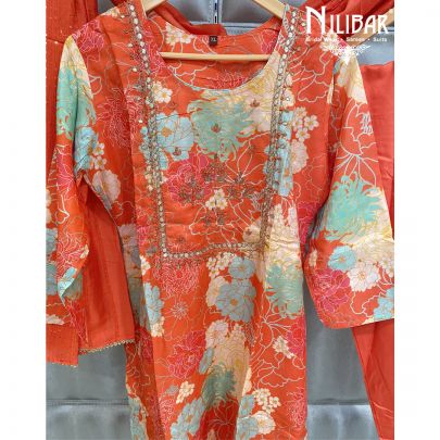 Fire Orange Cotton Pant Suit