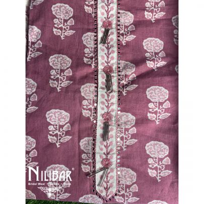 Onion Pink Cotton Print Unstitched Suit