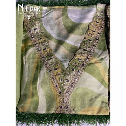 Green Muslin Unstitched Suit