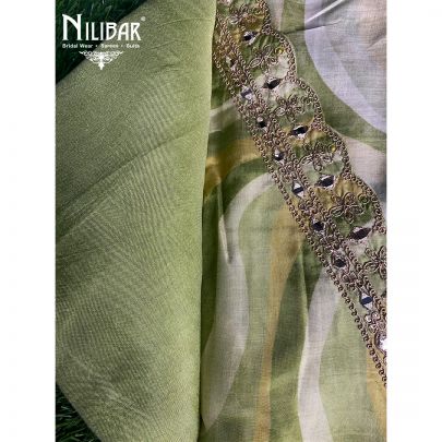 Green Muslin Unstitched Suit