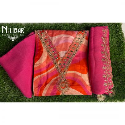 Multicolor Muslin Cotton Unstitched Suit