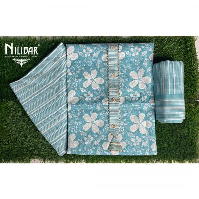 Turquoise Green Cotton Unstitched Suit