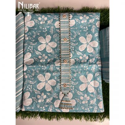 Turquoise Green Cotton Unstitched Suit