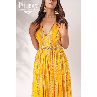Yellow Georgette Printed Jumpsuit