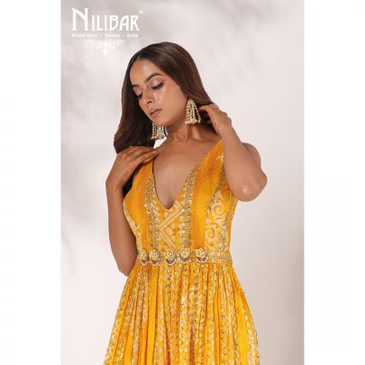 Yellow Georgette Printed Jumpsuit