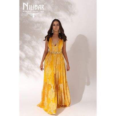 Yellow Georgette Printed Jumpsuit