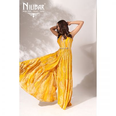 Yellow Georgette Printed Jumpsuit