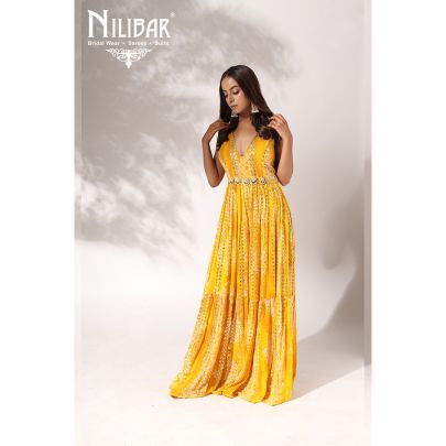 Yellow Georgette Printed Jumpsuit