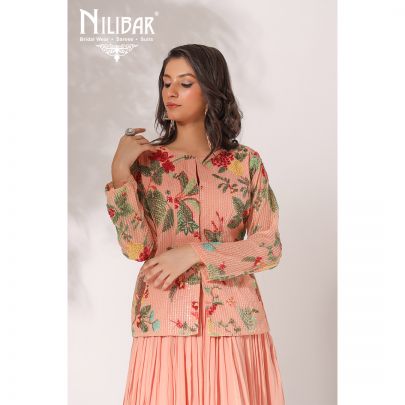 Salmon Georgette and Net Lehenga