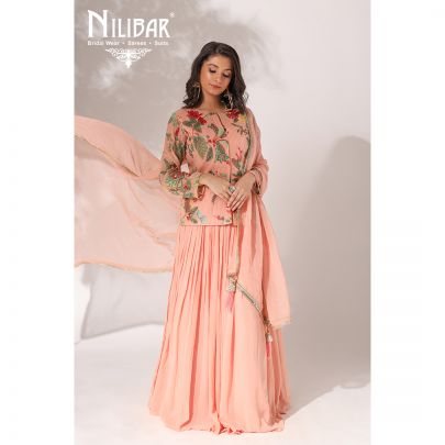 Salmon Georgette and Net Lehenga