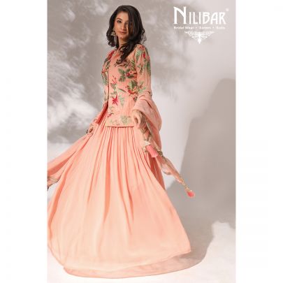 Salmon Georgette and Net Lehenga