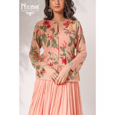 Salmon Georgette and Net Lehenga