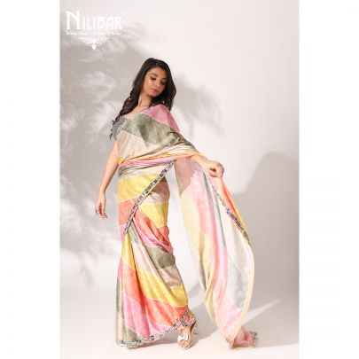 Multicolor Satin Saree
