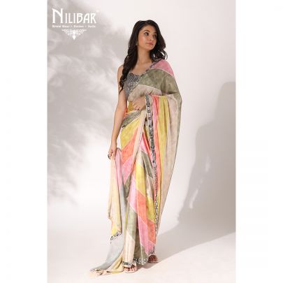 Multicolor Satin Saree