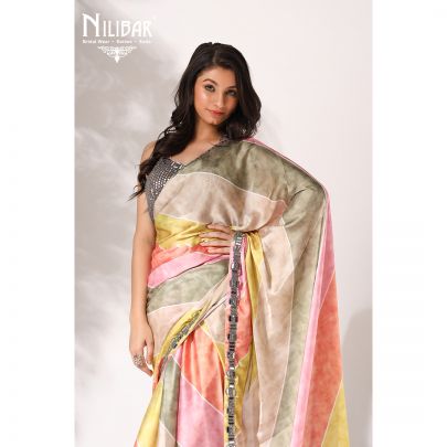 Multicolor Satin Saree