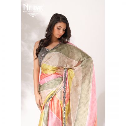 Multicolor Satin Saree