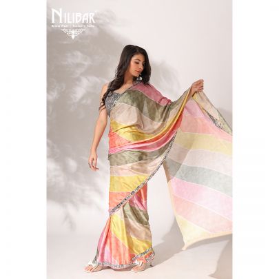 Multicolor Satin Saree