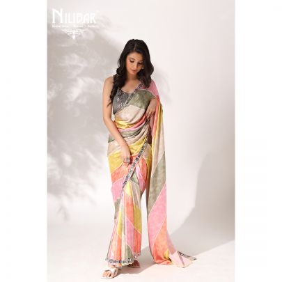 Multicolor Satin Saree