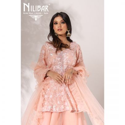Peach Net Peplum Palazzo Suit