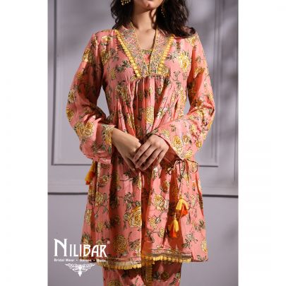 Peach Cotton Kurta Set