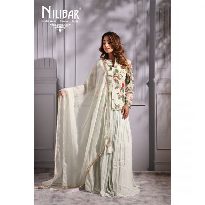 Pista Green Georgette Lehenga