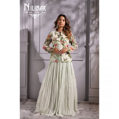 Pista Green Georgette Lehenga