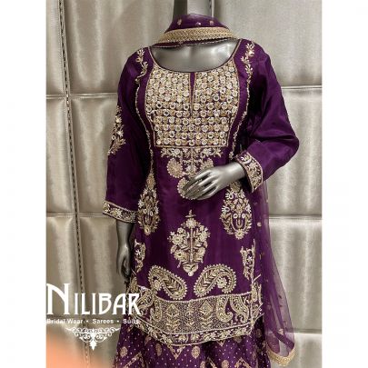 Dark Purple Silk Flared Palazzo Suit