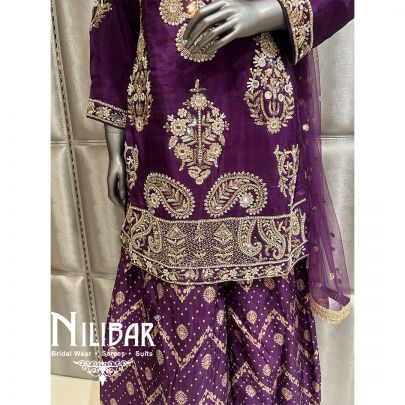 Dark Purple Silk Flared Palazzo Suit