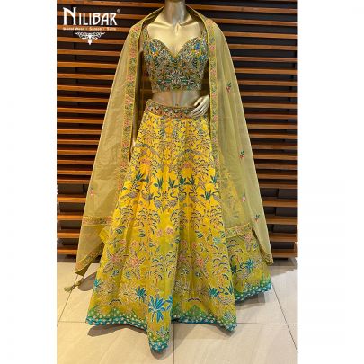 Corn Yellow Silk and Organza Lehenga