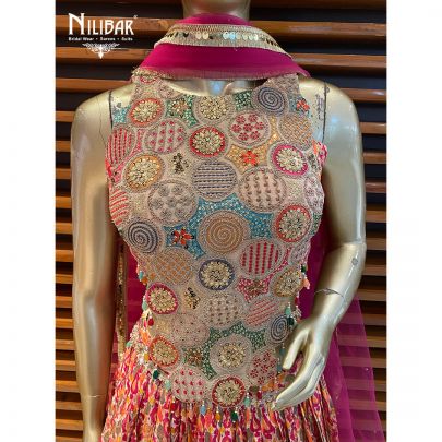 Orange Chinon and Net Lehenga