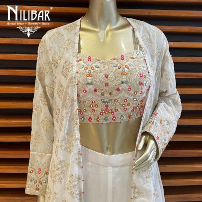 Pearl White Georgette Jacket Style Suit