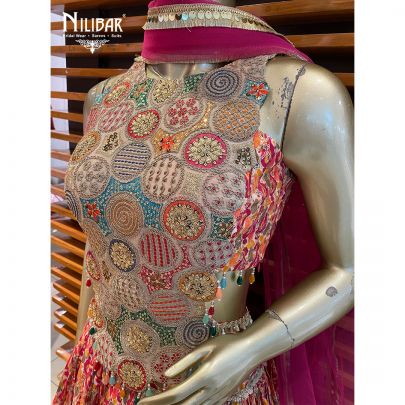 Orange Chinon and Net Lehenga