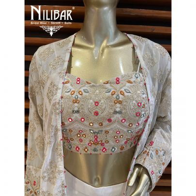 Pearl White Georgette Jacket Style Suit