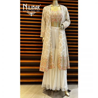 Pearl White Georgette Jacket Style Suit