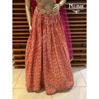 Orange Chinon and Net Lehenga