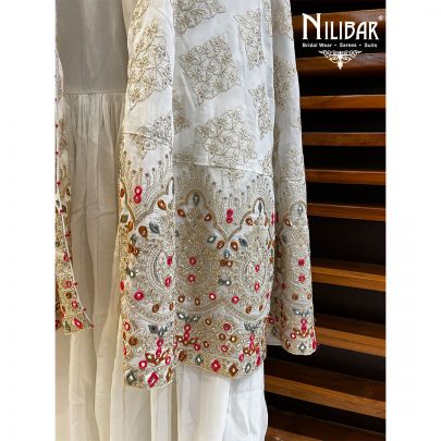 Pearl White Georgette Jacket Style Suit