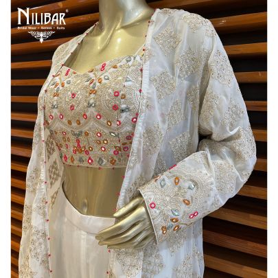Pearl White Georgette Jacket Style Suit