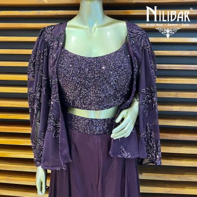 Plum Georgette Jacket Style Suit