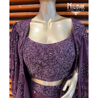 Plum Georgette Jacket Style Suit
