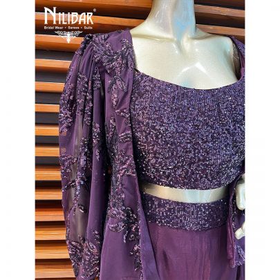 Plum Georgette Jacket Style Suit