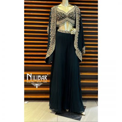 Bottle Green Georgette Jacket Style Suit