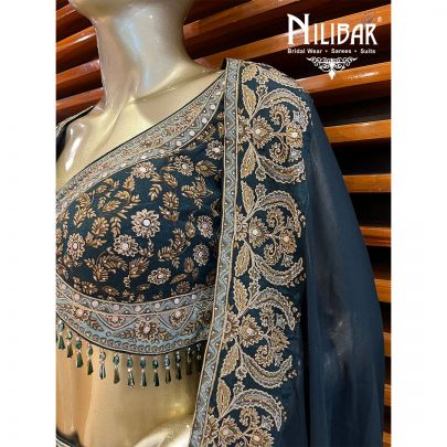 Bottle Green Georgette Jacket Style Suit