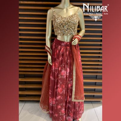 Cinnamon Brown Organza Lehenga