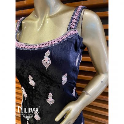 MIdnight Blue Velvet and Chinon Garara Suit