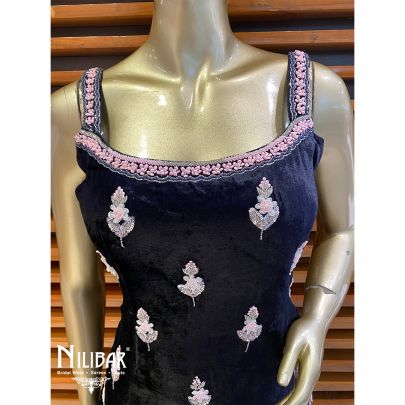 MIdnight Blue Velvet and Chinon Garara Suit
