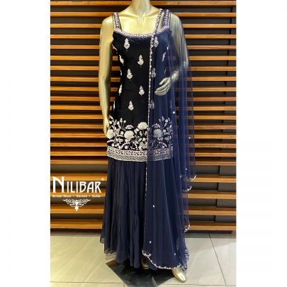 MIdnight Blue Velvet and Chinon Garara Suit
