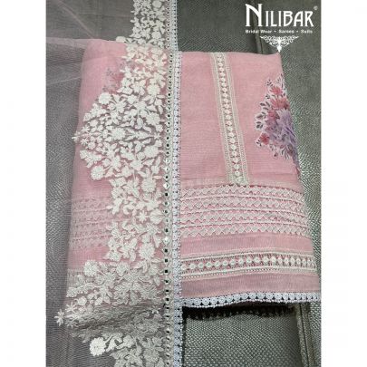Pink Kota Doria Unstitched Suit