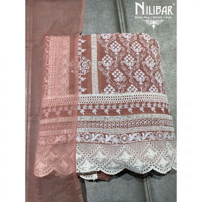 Coral Pink Kota Doria Unstitched Suit