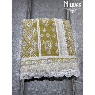 Yellow Green Kota Doria Unstitched Suit