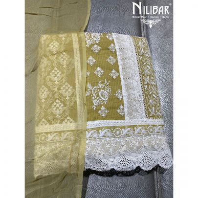 Yellow Green Kota Doria Unstitched Suit
